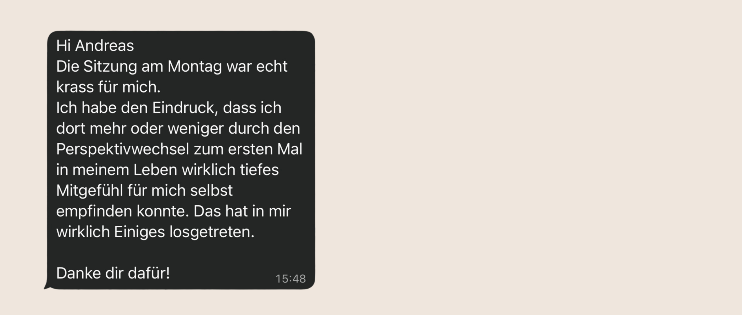 Klienten-Feedback nach Coaching-Sitzung bei Andreas Lackmann – erstes tiefes Selbstmitgefühl erlebt